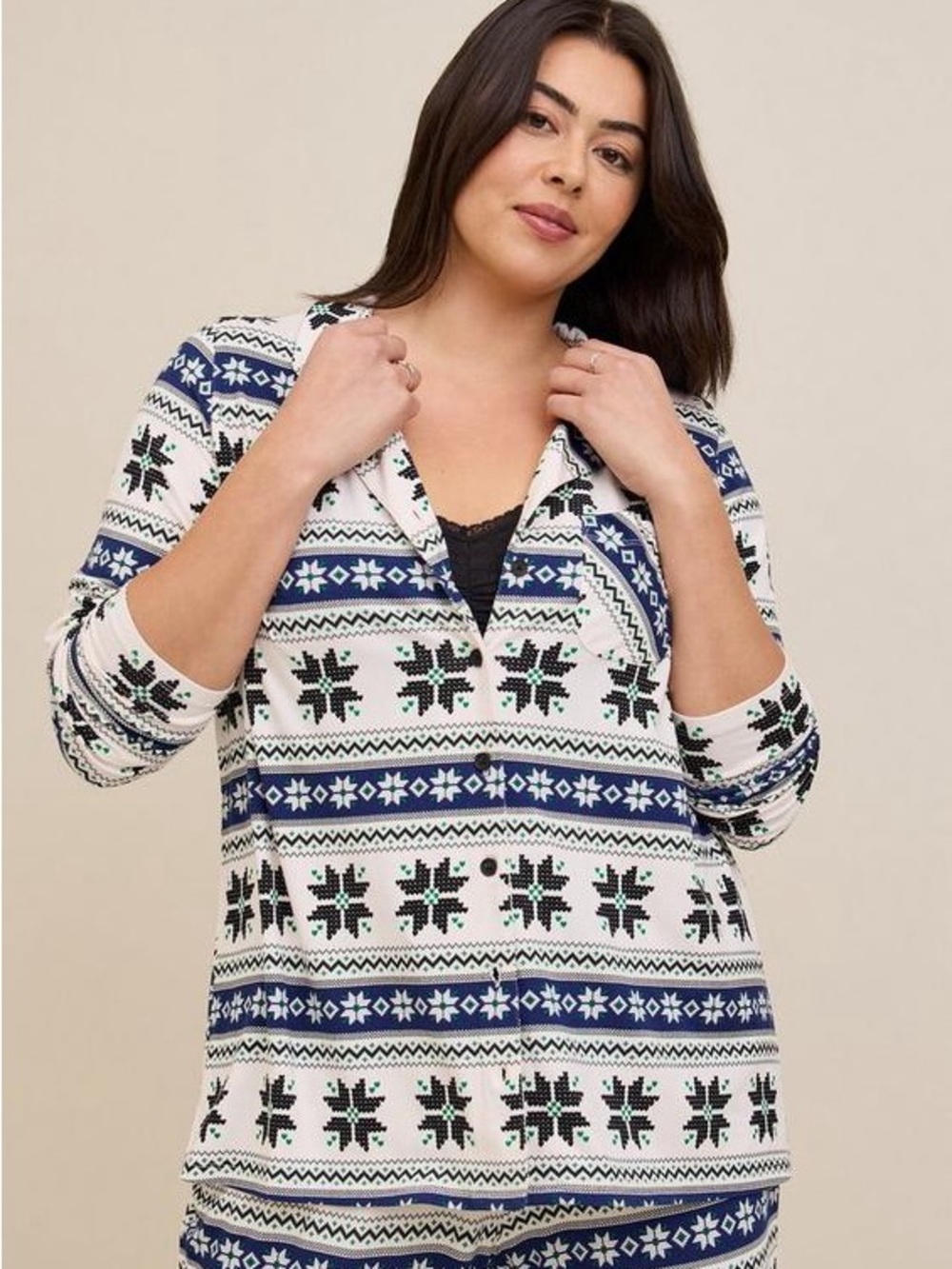 Torrid Super Soft Sleep Shirt 2 2X 18 20 Navy Cream Button Down